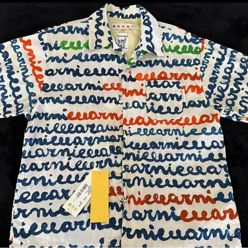 Marni Scribble Short Sleeve Button Shirt Size 46/Small